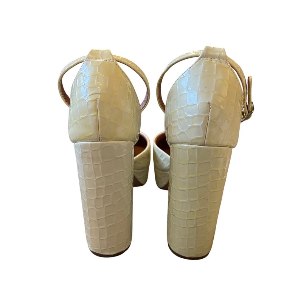 Asos 8 Platform Square Toe Mary Janes Embossed Croc Leather Chunky Heels Cream - Picture 4 of 7
